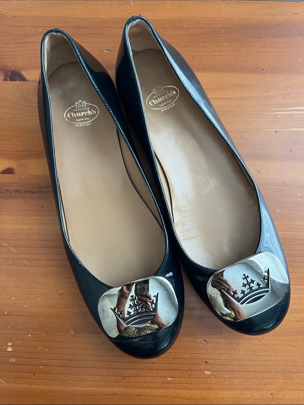 Church's Black Patent Leather Fiona Ballet Flats with Crown Emblem 37.5